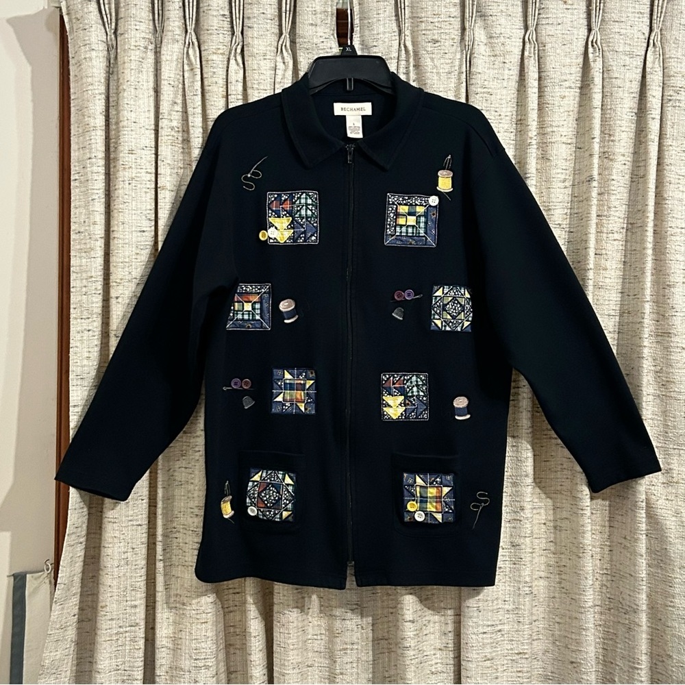 Bechamel Vintage Quilting Applique Zip Front Cardigan - Large
